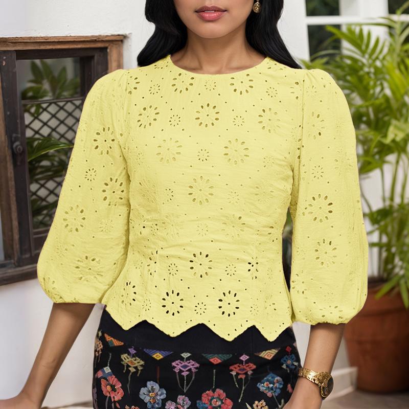 ZANZEA Blusa casual da donna con ricami in pizzo patchwork a maniche 3/4