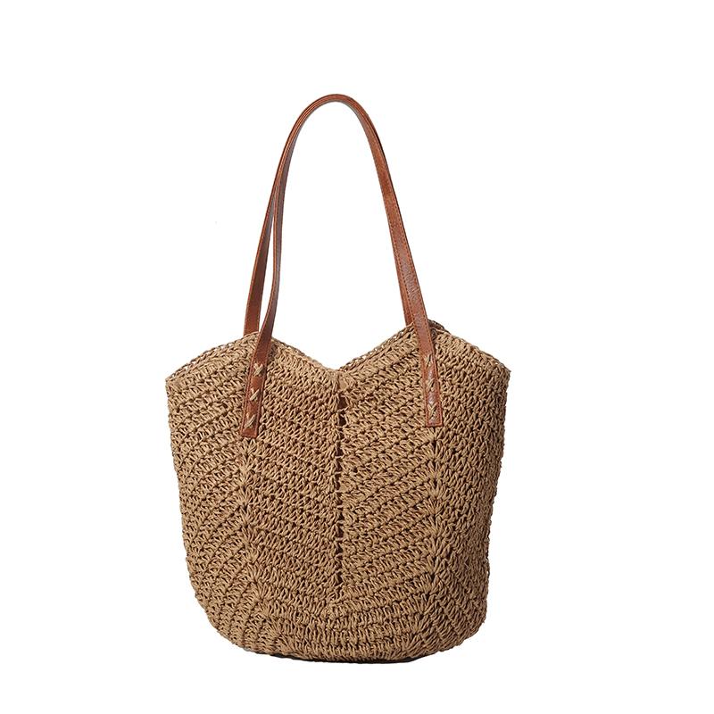 

Плетеная женская сумка-тоут, большая вместимость, пляжная сумка для отдыха хаки