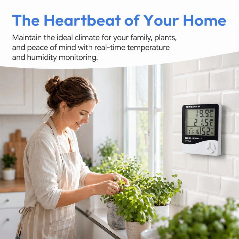 Hanging Desktop Table Clocks LCD Display Dual Temp Digital Humidity Monitor  Indoor Outdoor