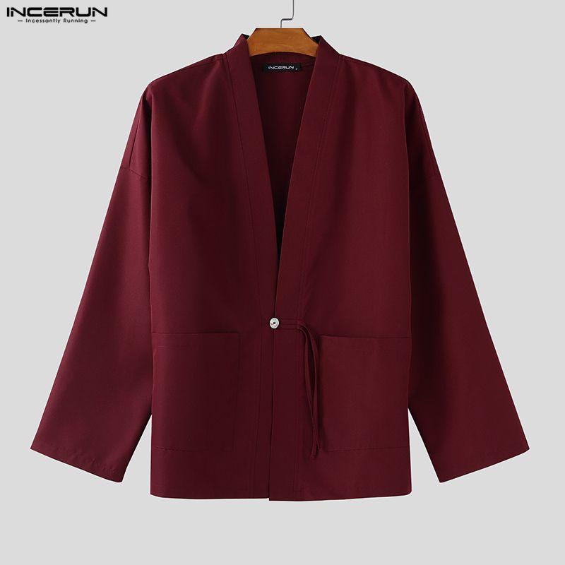 INCERUN Cárdigan Casual Holgado de un Botón para Hombre Tops Kimono Finos