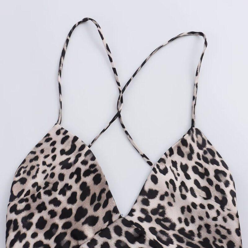 Fashion Style 2024 Autumn New Women's Clothing Stylish Silk Satin Texture Leopard Print Sling Dress 8775500