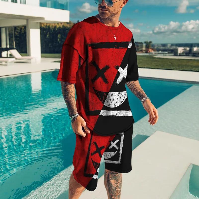 

Summer men s t-shirt suit 3d printing XXOO men s suit 6XL