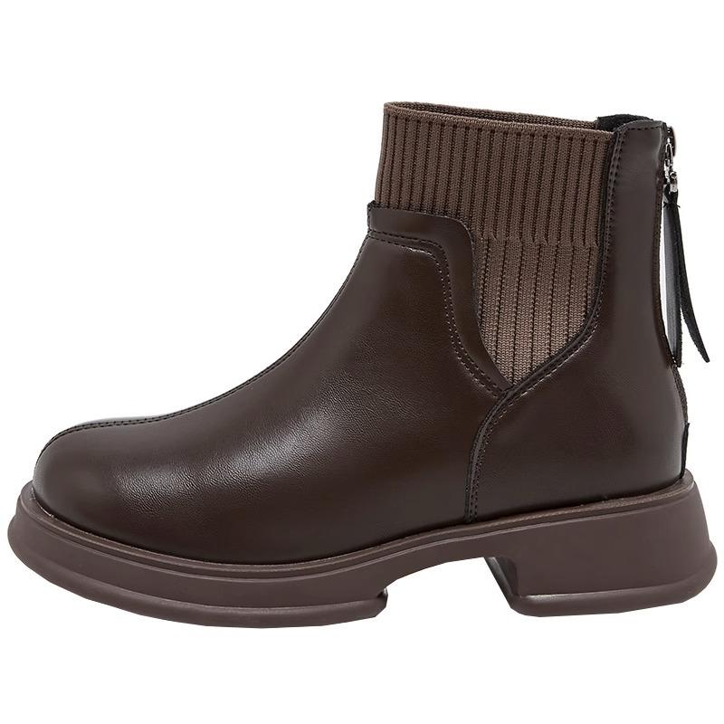 British style thick soled sock boots with back zipper Martin boots, women's autumn and winter new style stylish Chelsea short boots