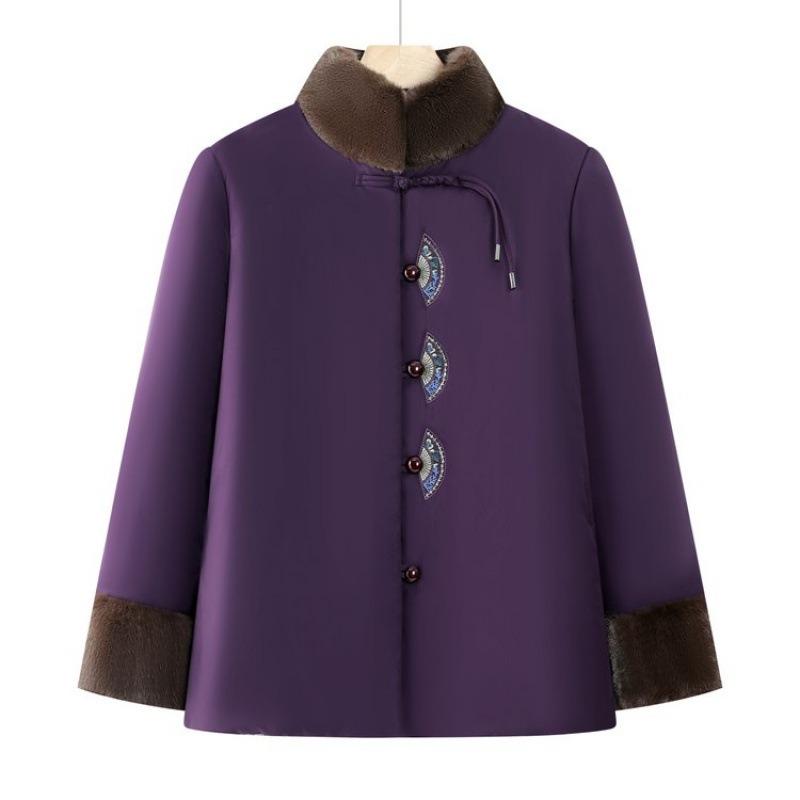 

New retro fleece jacket year-old thickened warm cotton-padded jacket temperament 5XL [recommended 150-80kg] фиолетовый