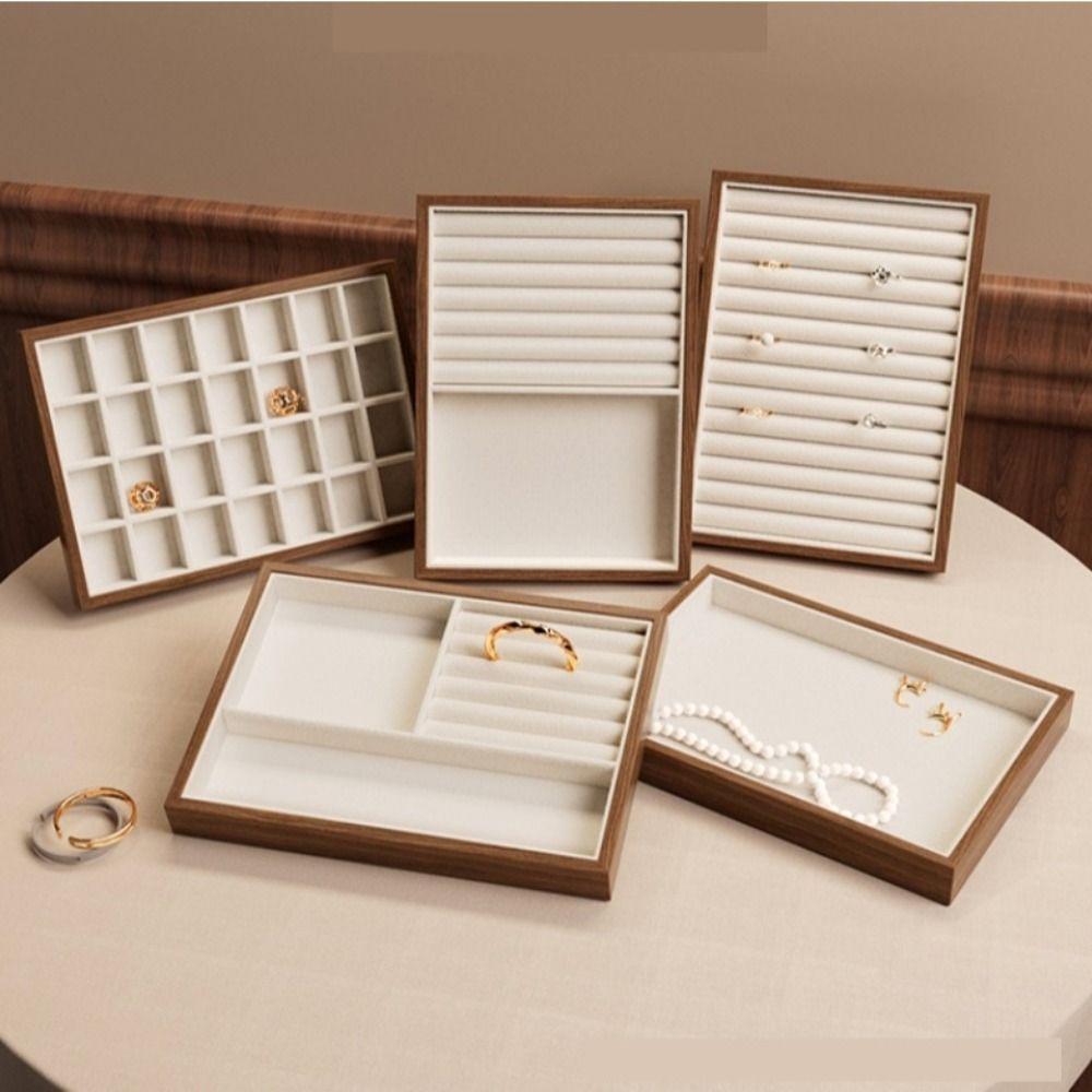 Velvet Ring Earring Holder Exquisite Jewelry Display Tray Multipurpose Wood Rings Tray  Desk