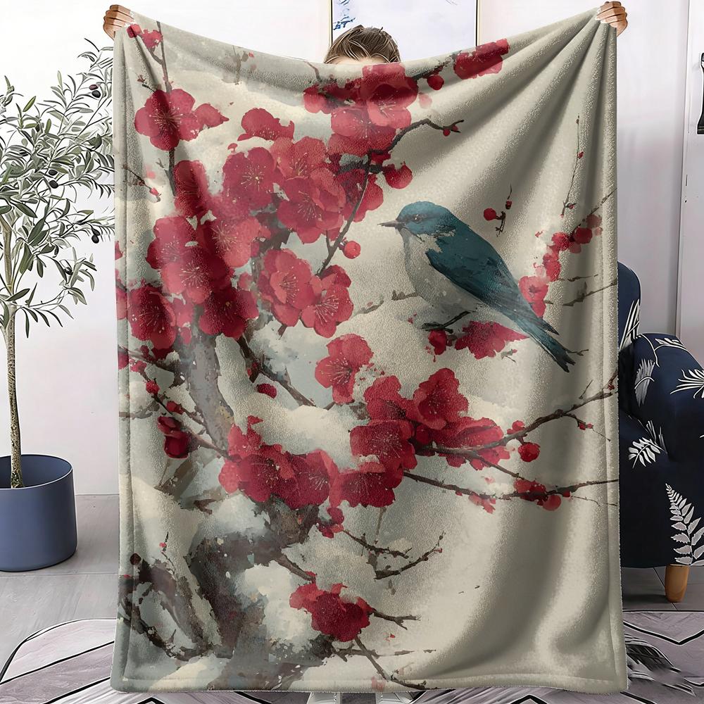 Plum Blossom Throw Soft Flannel AC Blanket Lightweight Summer Nap Throw Cozy  Blanket for Sofa Bed Travel Home