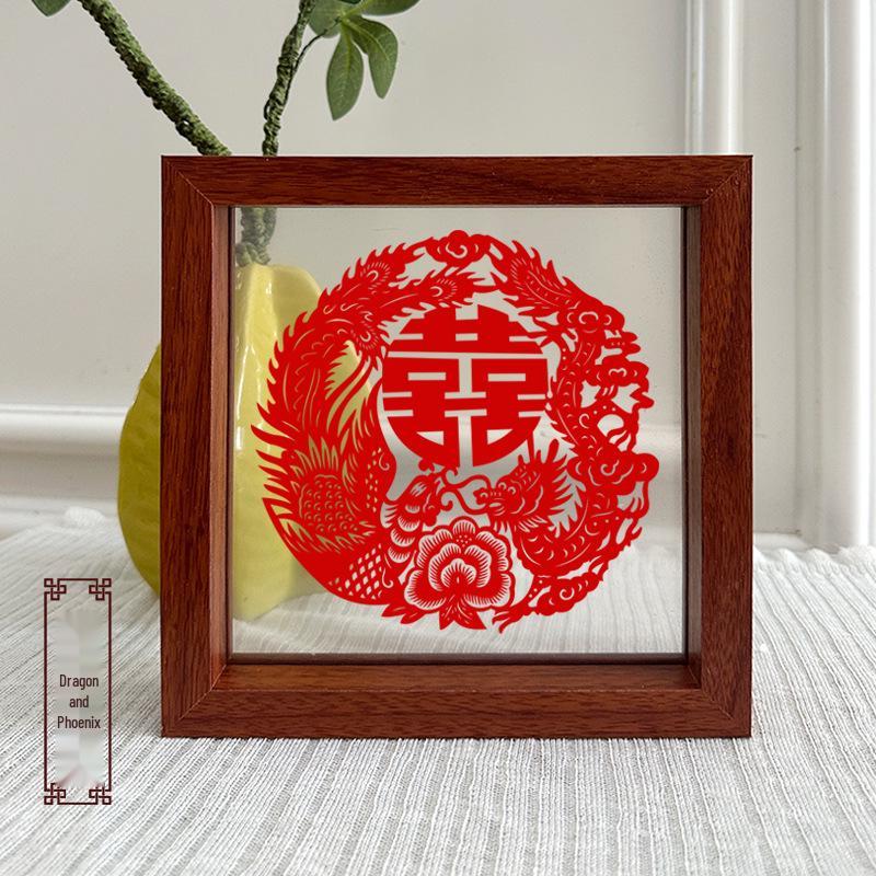 Xianci Double-Sided Transparent Frame: A4 Paper-Cut Calligraphy Fu Character Display Stand