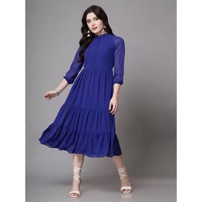 Damen Georgette Fit und Flare Schwarzes Kleid Bollywood Top Tunika Kurti Party Wear SC-1834