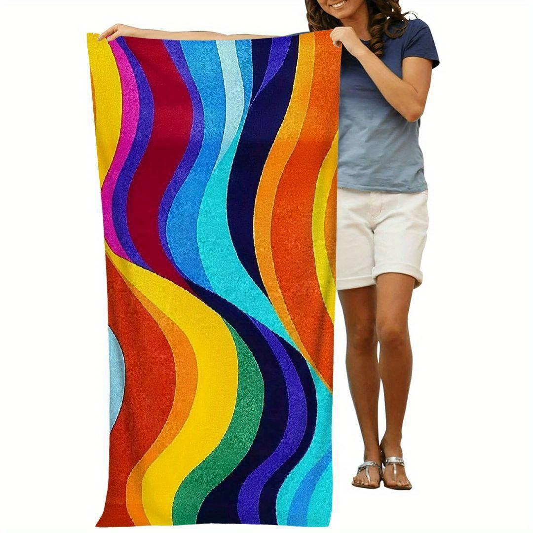 

1pc Quick-Dry Beach Towel Quick-Dry Ultra Absorbent Modern Waves Design Beach Towel for Adults W30*H60(CM)
