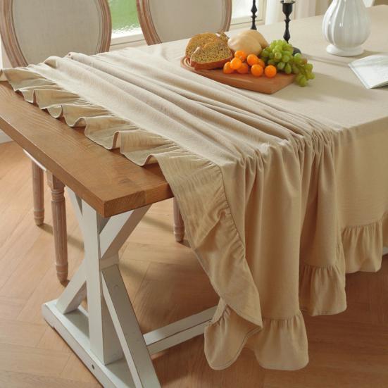Obrus w jednolitym kolorze z falbanami Mieszanka bawełny Rustykalny obrus Prostokątny Kwadratowy Pokrowiec na stół do domu na farmie