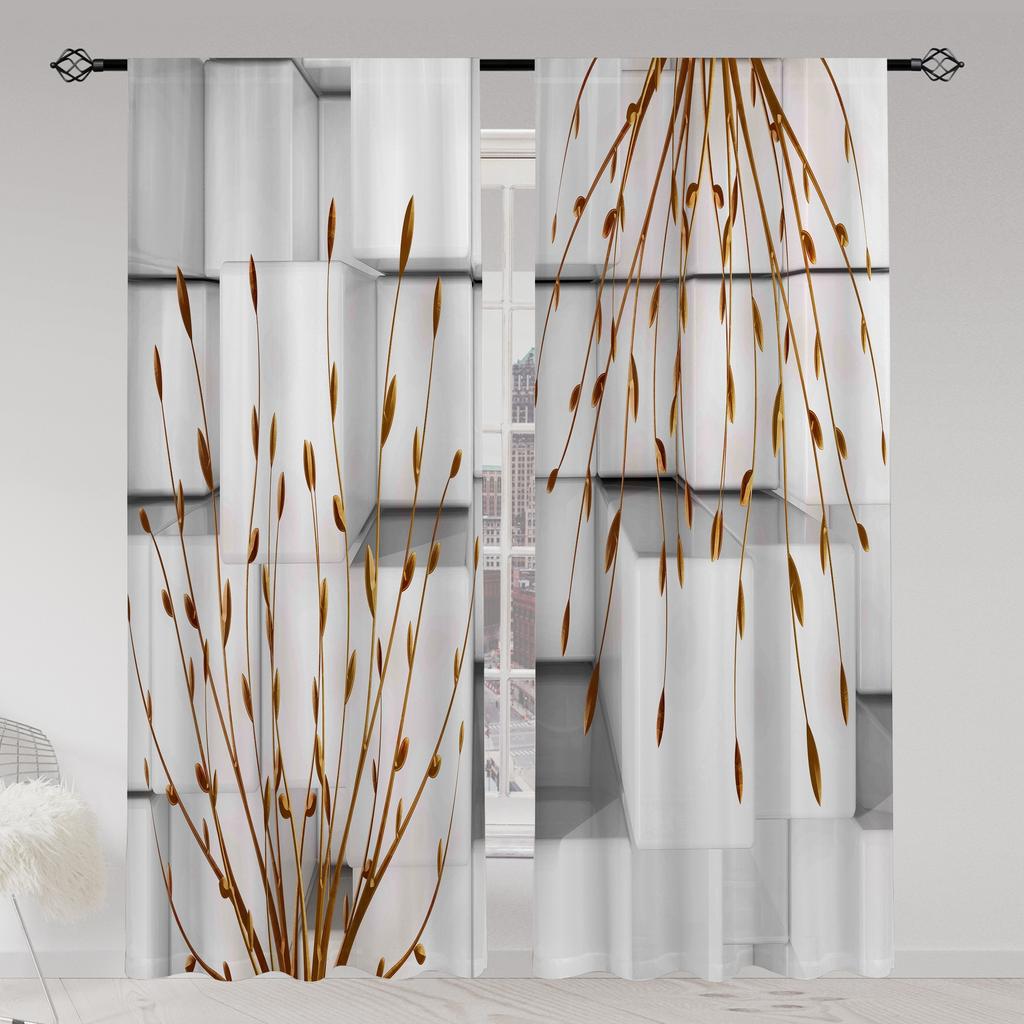 2 st Kanalficka Geometrisk Marmormönstrad Gardin Dekorativ Fönsterdraperi Fönsterbehandlingar För Sovrum Vardagsrum Hemdekoration