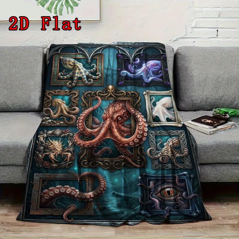 Octopus Collection 2D Flat Pattern Flannel Blanket, High quality All Seasons, Home Decor, Warmth and Comfort, Perfect for Christmas Gifts.