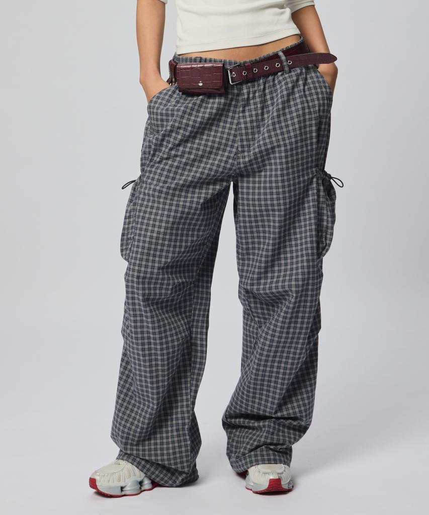 Beodeonteu Check String Cargo Elastic Pants [Navy]