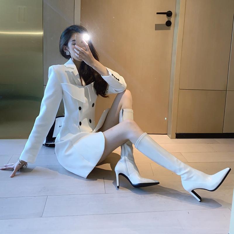 Fashion 2025 New High Heel Boots for Women's Spring Autumn and Winter New Fashion Soft Leather Versatile High Head Knee Length Boots