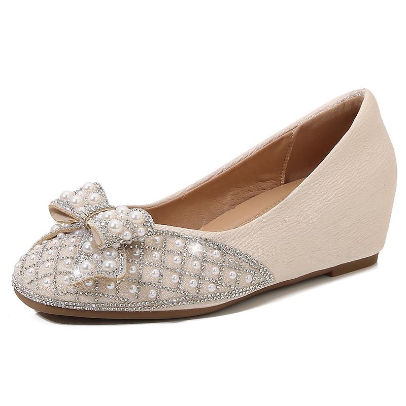 Women s Bow Rhinestone Hidden Heel Moccasins - Spring/Summer 2026 Flats, Small Sizes Available 38 абрикосовый