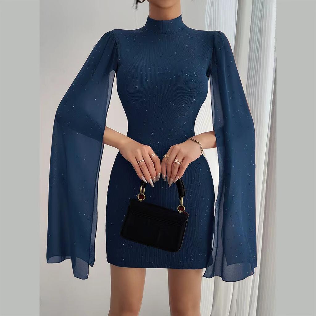 Women's Casual Shiny Printed High-necked Tight Hip Skirt