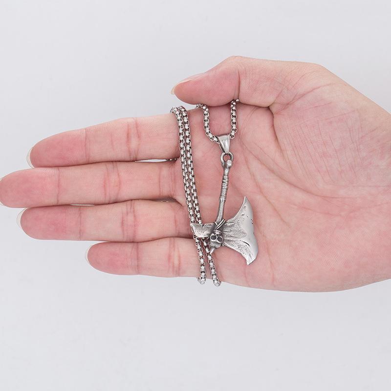 Viking Celtic Skull Tomahawk Stainless Steel Men's Necklace  