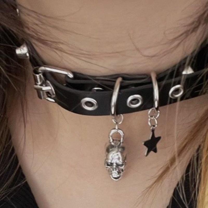 

Dark Punk Y2K субкультура детки пентаграмма череп ожерелье чокер шея воротник пара Хэллоуин