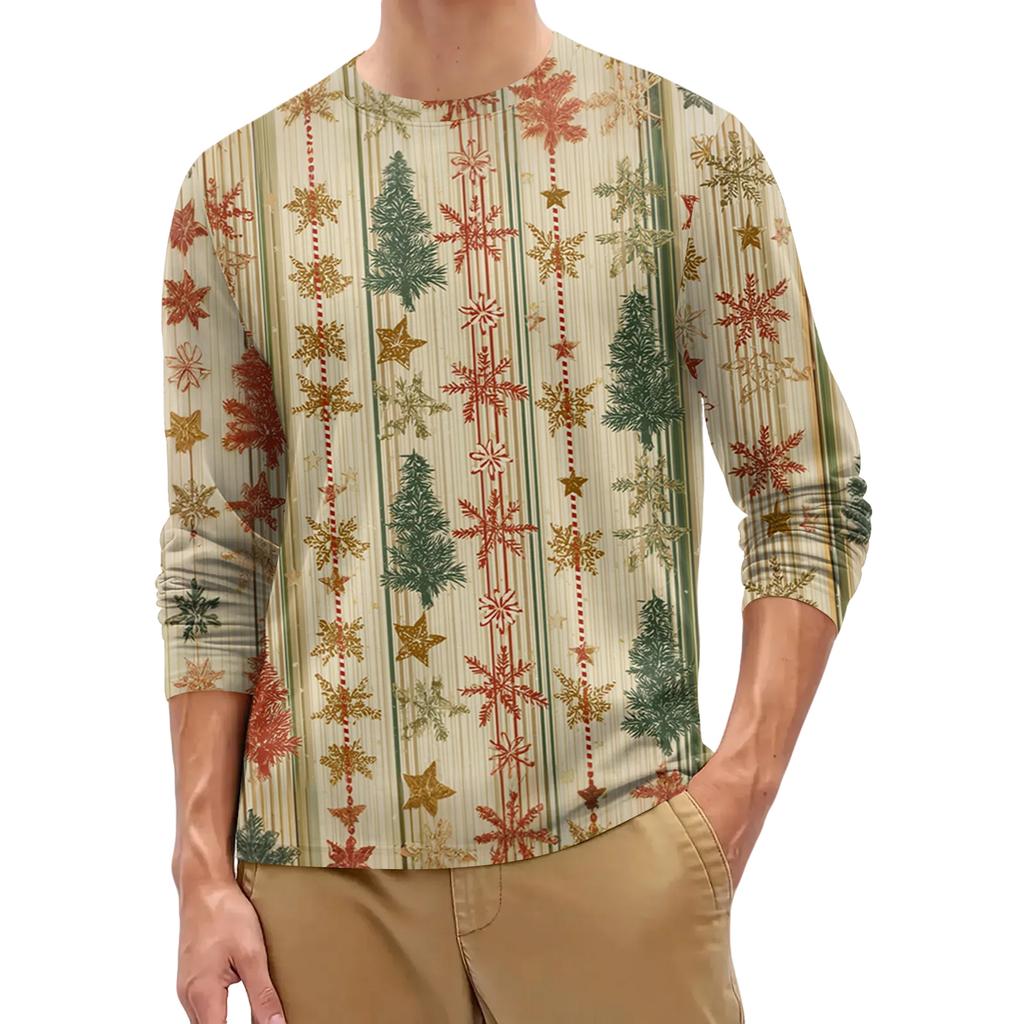 Men's Fashion Printed Round Neck Long Sleeve Bottoming Shirt Top