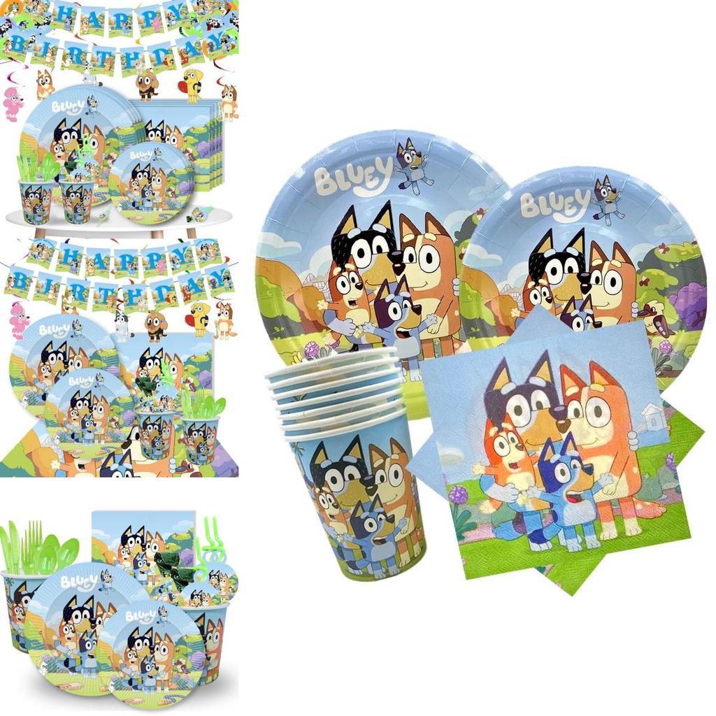 Bluey Theme Kids Birthday Party Supplies Decor Plate Tablecloth Banner Balloon