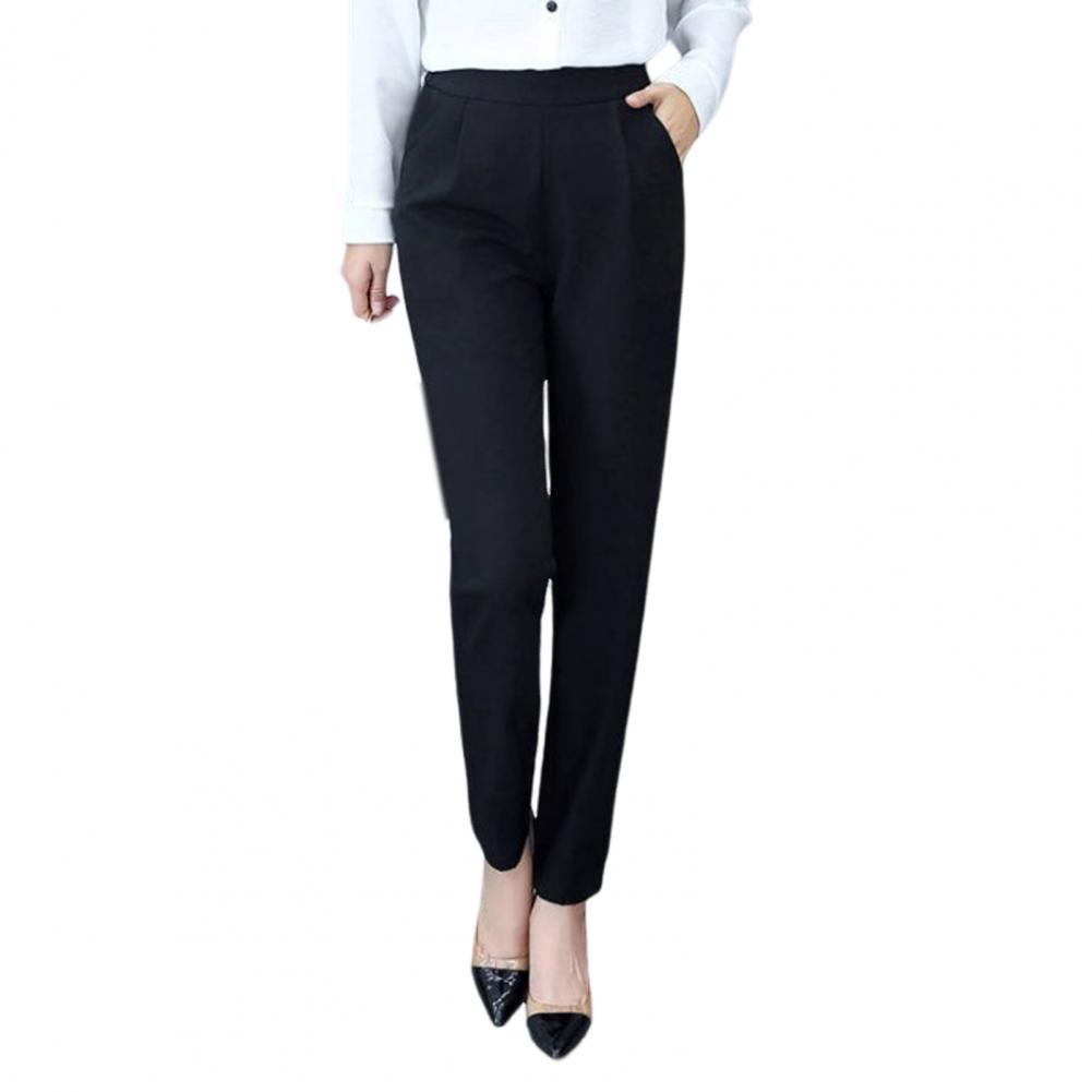 Soft Trousers Elegant Women's High Waist Slim Fit Pants with Pockets for Office Lady Style Solid Color Casual Commuting Trousers