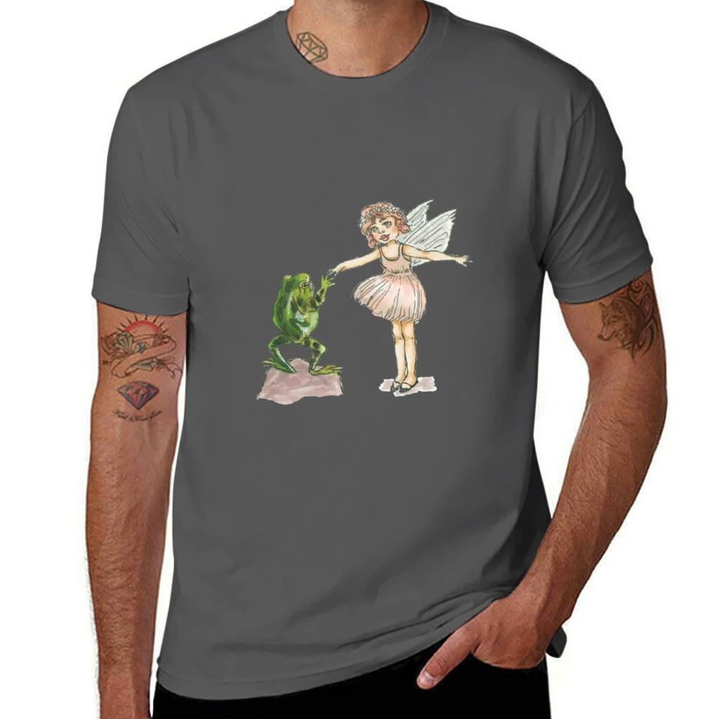 Fairy Meets A Frog Tshirt Basic Casual Short Sleeve Cotton Shirt
