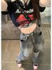 Smoke Grey High-Waisted Wide-Leg Ripped Denim Pants for Women – Loose, Slimming, Retro High Street Long Pants