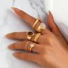 6PC Geometric Cuff Rings Set for Women Metal Adjustable On The Finger Ring Ladies Fashion Jewelry