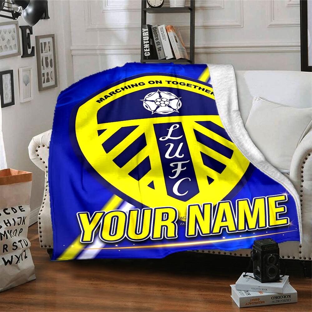 1pc Leeds United F.C. Blanket with Custom Name, Gift, for Men and Women, Soft Blanket, Good for Sofa Bed Couch Travel, Lightweight Flannel Blanket