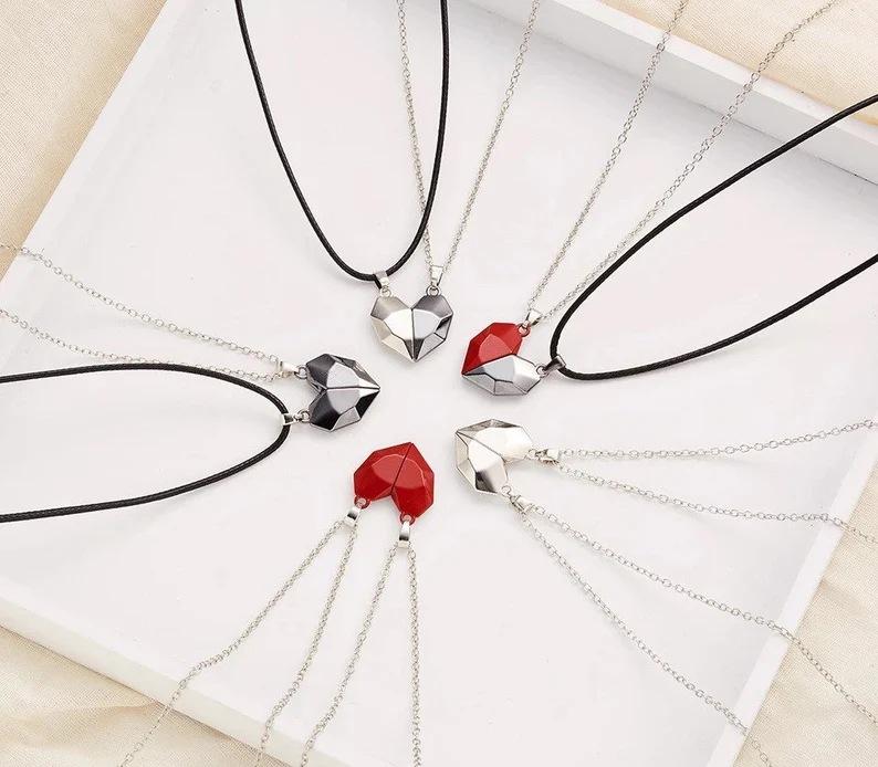 , couple's love item, magnet necklace, wishing stone pendant, heartbroken collarbone chain, heart-shaped necklace.