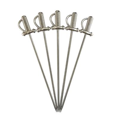 Packung mit 5 Cocktailspießen aus Edelstahl mit Klingendesigns, tragbare Metall-Fruchtspieße für Vorspeisen