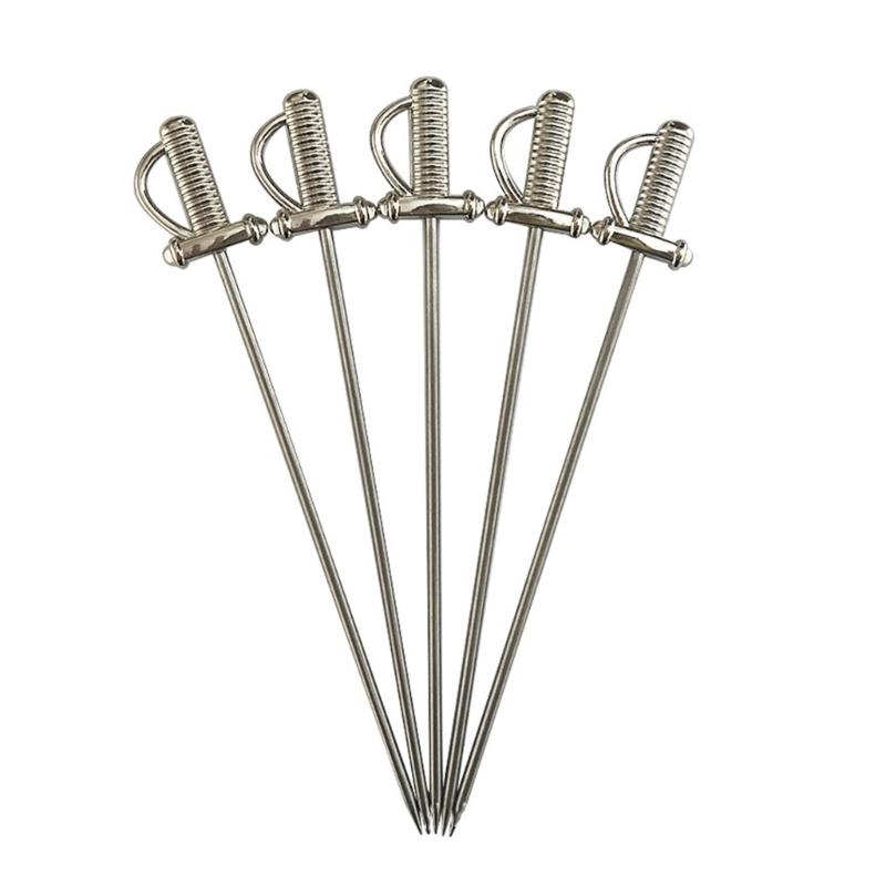 Balení 5 nerezových koktejlových párátek s designem čepelí Přenosné kovové špízy na ovoce na předkrmy