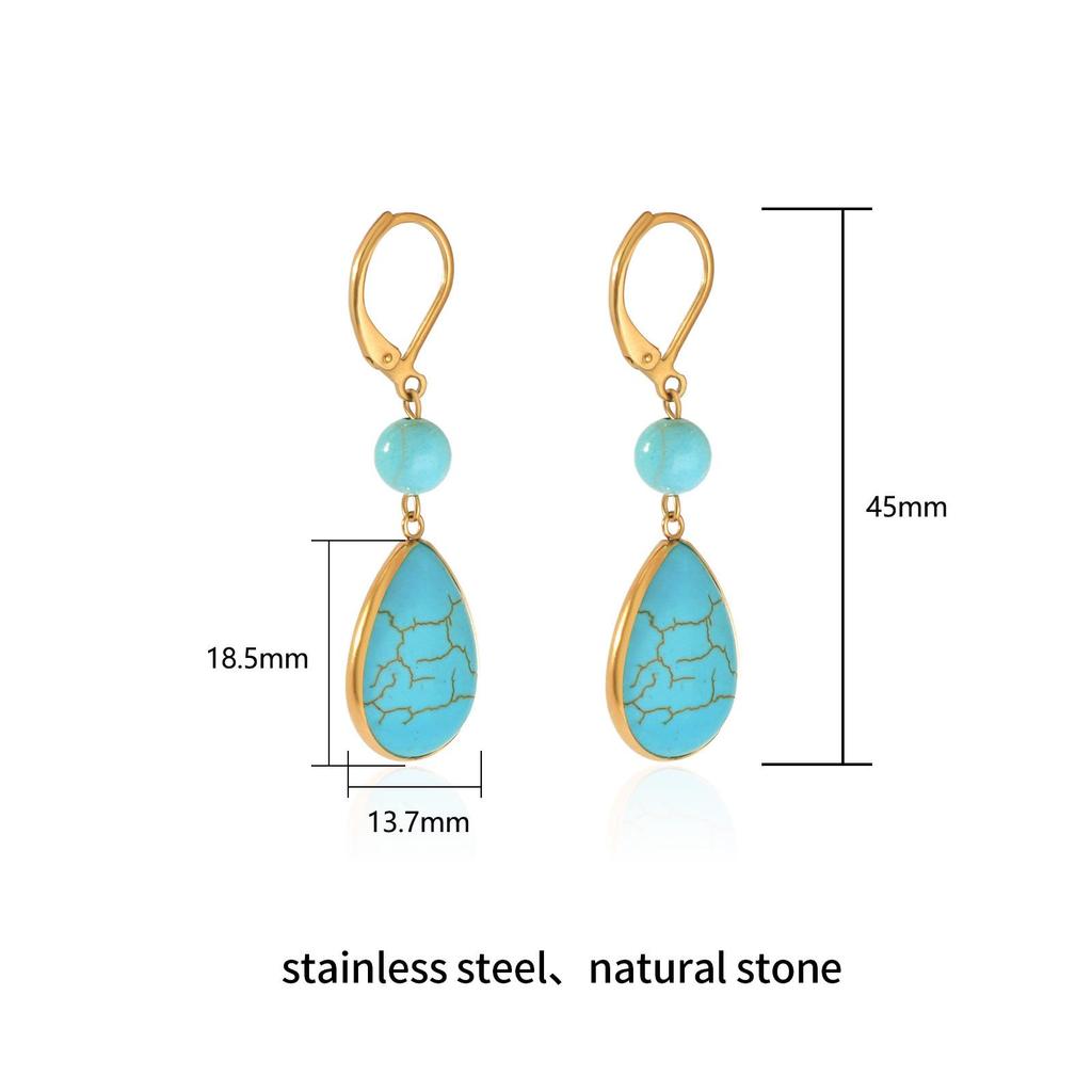 Boucles d'oreilles pendantes vintage françaises turquoise pour femmes - Collection Automne/Hiver