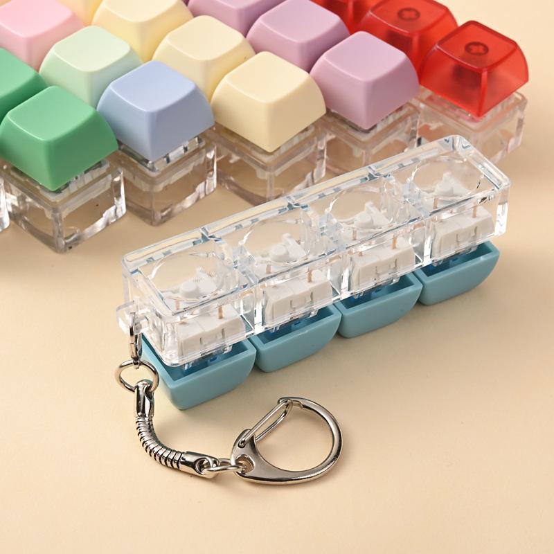 4 Tasten Tastenkappe zur Stressbewältigung für Erwachsene Fidget Spielzeug Schlüsselanhänger 4 Tasten Tastatur Fidget Gadgets Spielzeug DIY Tastatur Schlüsselanhänger Spielzeug