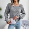 Lässiger Damen-Pullover mit quadratischem Kragen und Spike-Knopf-Twist-Strickpullover