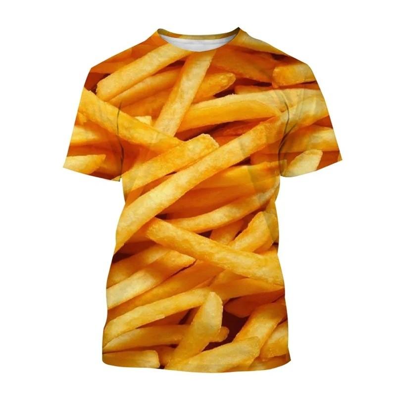 Kids O Neck T Shirt 3D French Fries Print Loose Style Suitable For Outdoor Picnic Daily Games Family Walks Summer Casual Kids Daily Clothing