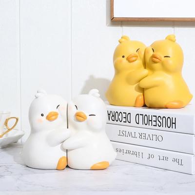 2pcs Cute Ducks Book End Figurine Office Decoration Resin Crafts Lovely Animal Statuette for Bedroom Accessories Gifts