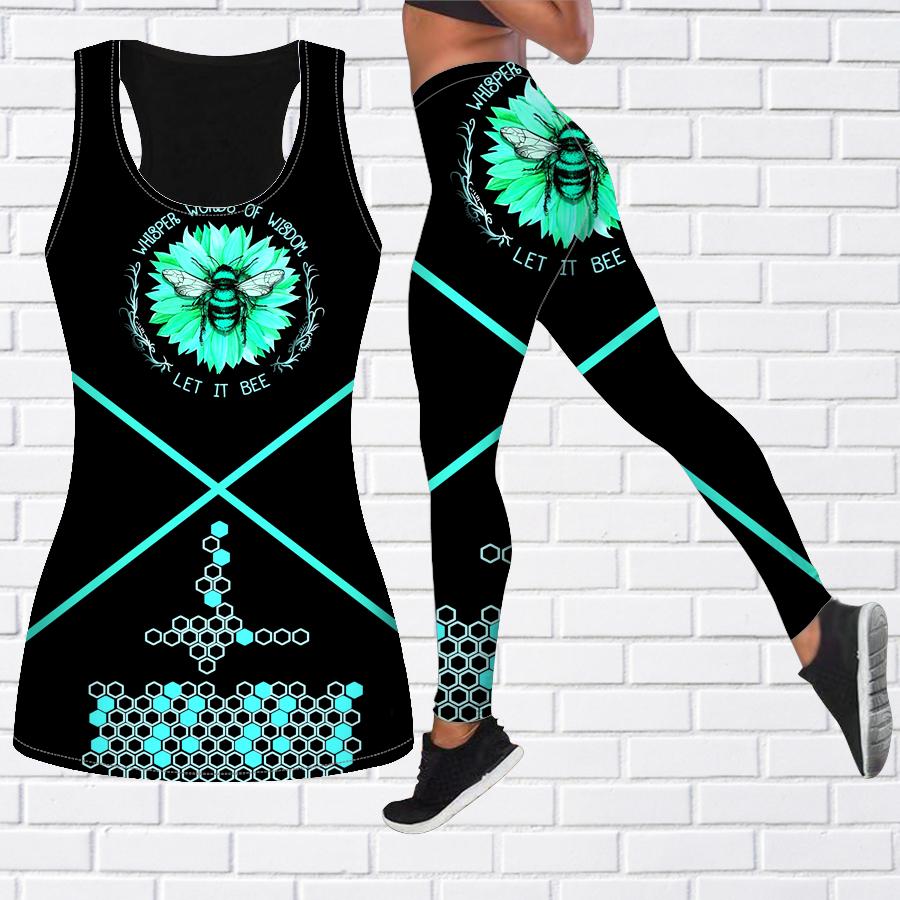 Bee Letter Print Yoga Outfit for Women Fashion Workout Leggings Fitness Sports Casual Yoga Pants