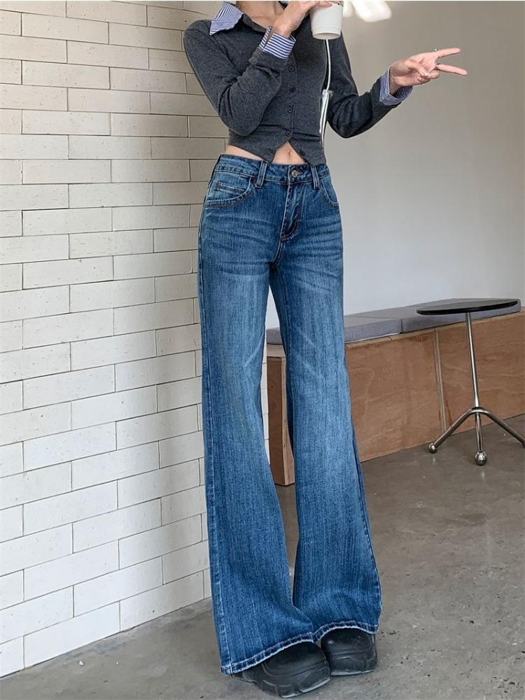 Blaue Jeans Damen Herbst Kleine Leute Hüftjeans Weite Hose Vielseitige Skinny Micro Flare Hose Jeans für Damen Lange Denimhose