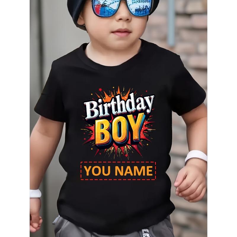 

European sizes Personalized Birthday BOY T-Shirt | Soft & Breathable Fabric, Vibrant Explosion Letter Design | Perfect for Parties & Casual Wear 98cm чёрный