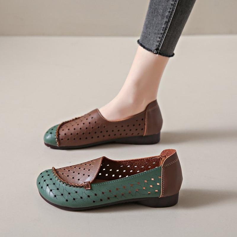 

Женская обувь Кожаная Повседневная Слипоны Износостойкая Защита носка Хаки Мягкая подошва Женские балетки Отпуск 2025 35 зелёный