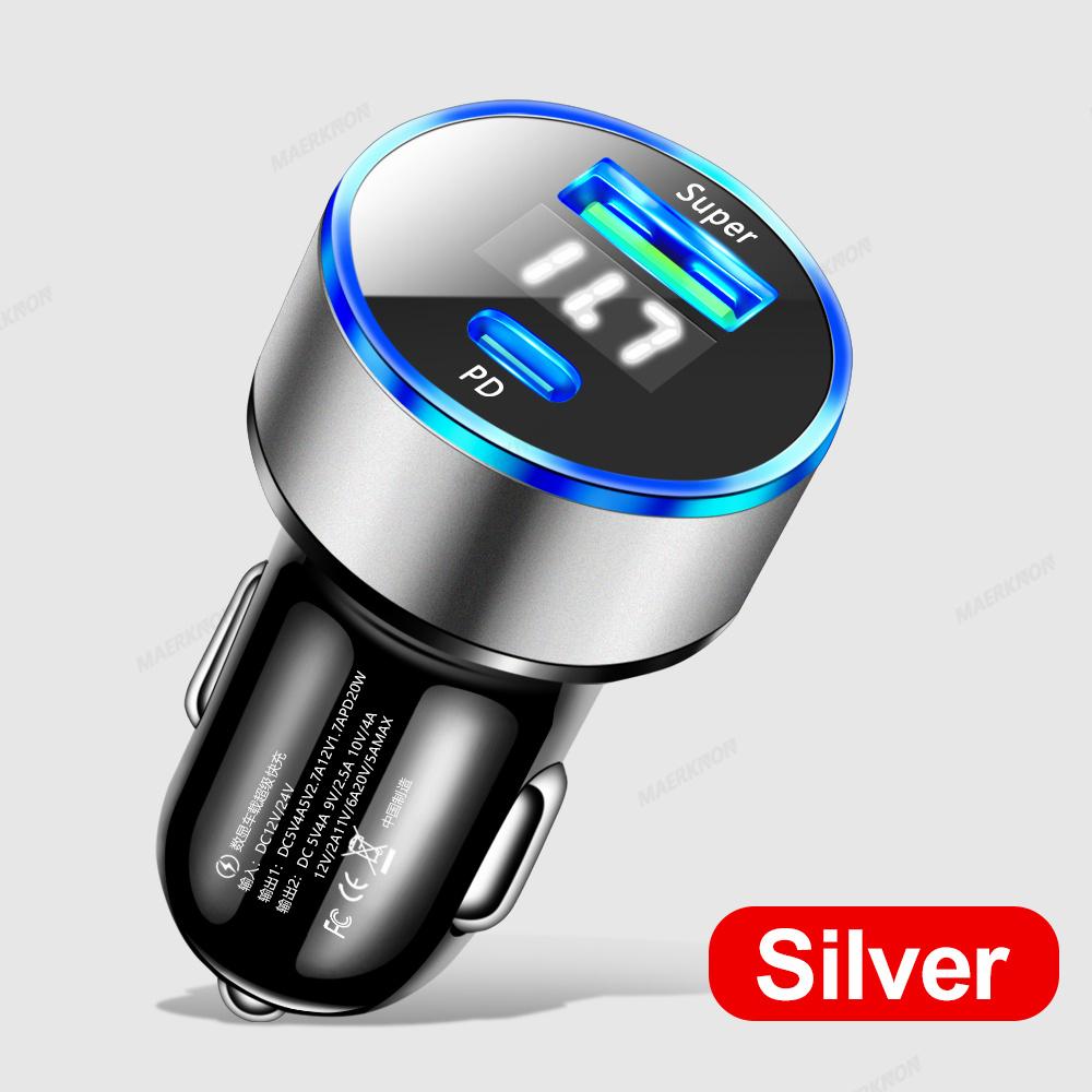 

3.1A High Quality USB PD Car Charger 2 Port LED Display Voltmeter 12-24V Cigarette Lighter Socket Car Charger Adapter