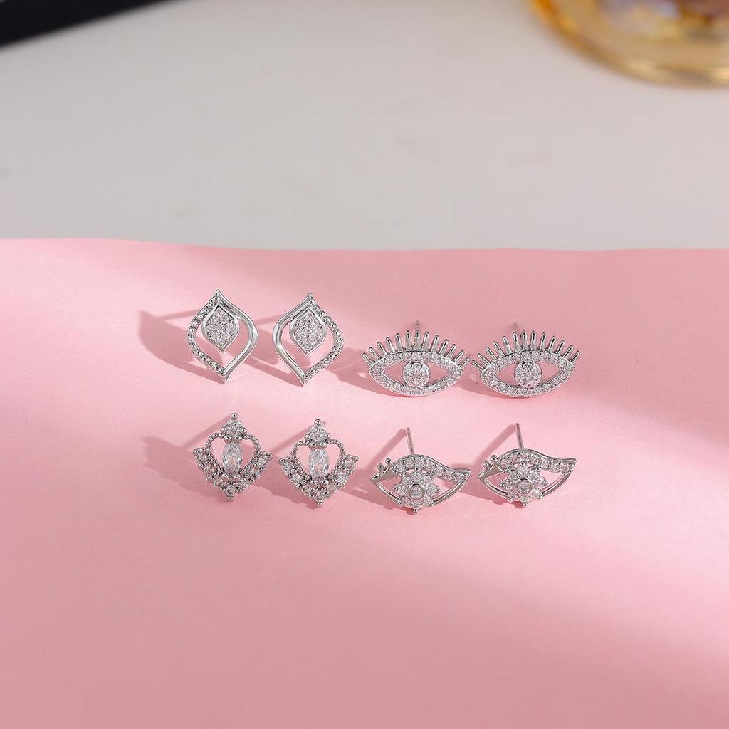 Copper-Plated Gold & Silver Demon Eye Earrings with Zircon for Women - Niche Luxury Design