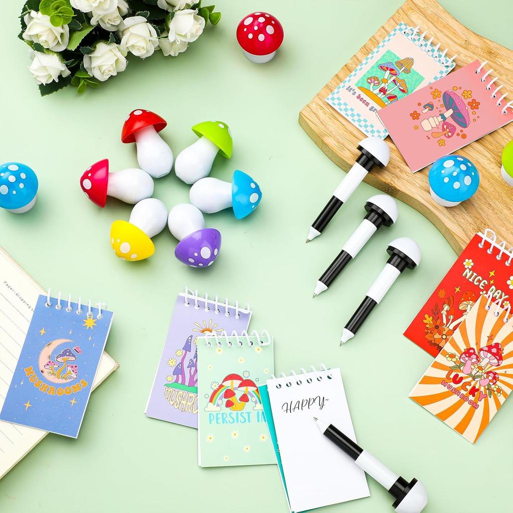 Kisston 48 Pcs Mushroom Party Favors Include 24 Pcs Mushroom Mini Notebooks and 24 Pcs Mushroom Pen Mushroom Notepads Ballpoint Pen Mushroom Gifts