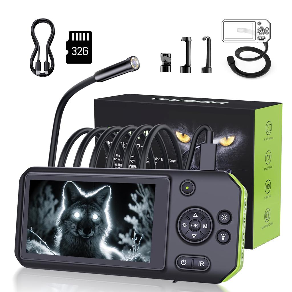 Infrared Fiber Scope AMTORIN Fiberscope Camera Industrial Endoscope Camera 5 Inch IPS Monitor Cable Length 5 M Equipped with Infrared Night Vision
