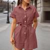 ZANZEA Women Casual Turn Down Collar Summer Short Sleeve Jumpsuits