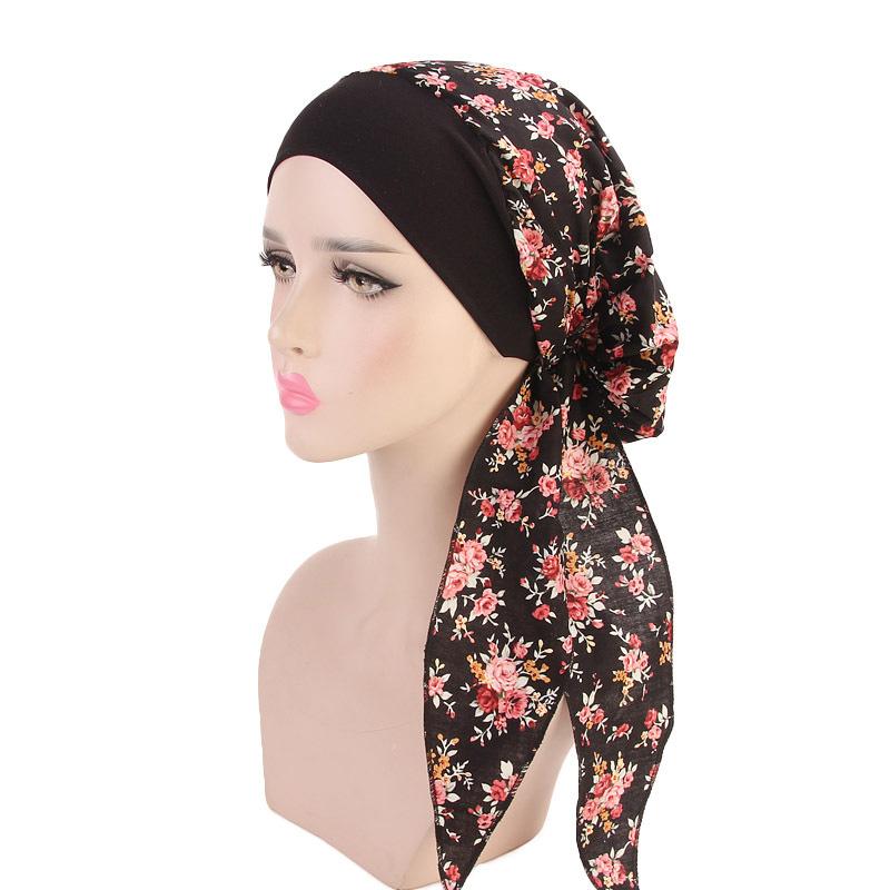 Women's Muslim Hijab Cancer Chemo Caps Flower Print Turban Cap Hair Loss Headscarf Elastic Cotton muslim Hijab Scarf Headwear