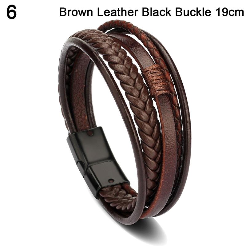 Модные кожаные браслеты мужские многослойные плетеные веревочные браслеты из нержавеющей стали