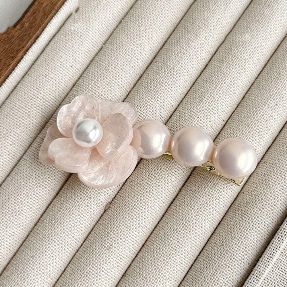 Sweet Camellia Pearl Side Clip Korean Style Duckbill Clip Lovely Flower Hair Clip Girls/lady