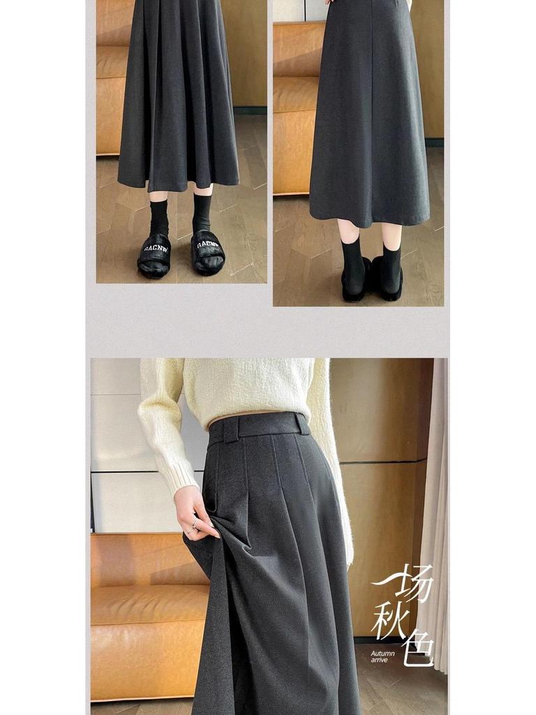 Gray Wool Blend A-line Skirt for Women, Petite To Plus Size, Perfect for Late Autumn